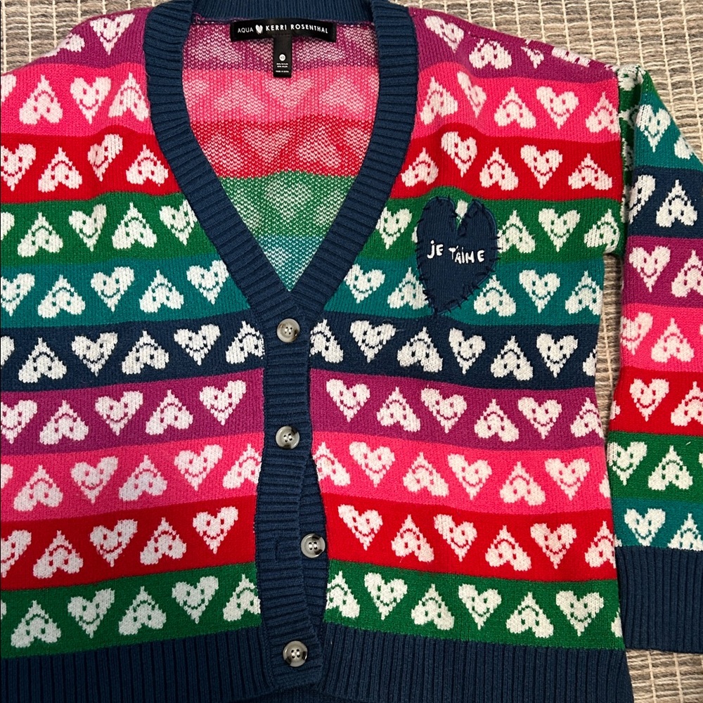 Kerri Rosenthal Colorful Heart Pattern Cardigan